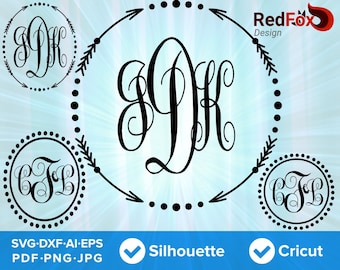 Arrows and Circles Monogram svg Frame Set 01 - Arrow Circle SVG Cut File, DXF, Png, Eps, Pdf, Ai, Cricut, Silhouette Studio