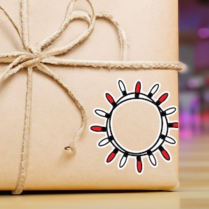 Etiqueta engomada de luces de cadena navideña 2 en colores navideños clásicos: rojo y blanco - Decoración festiva de pared, fabricación de tarjetas, álbumes de recortes