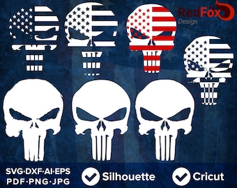 US Flag Punish Skull - Punisher SVG, skull svg, patriotic svg, 4th of july, flag, skull mask, gifts for him, DXF, Png, Eps, Pdf, Ai, Cricut