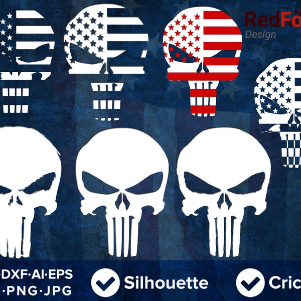 US Flag Punish Skull - Punisher SVG, skull svg, patriotic svg, 4th of july, flag, skull mask, gifts for him, DXF, Png, Eps, Pdf, Ai, Cricut