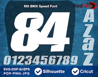 Números de letras MX BMX Speed SVG, Dirtbike - Svg Cut File, Dxf, Png, Eps, Pdf, Ai, Cricut, Silhouette Studio, fuente de descarga instantánea