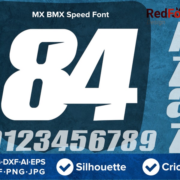 MX BMX Geschwindigkeit SVG Buchstaben Zahlen, Dirtbike - SVG Cut File, Dxf, Png, Eps, Pdf, Ai, Cricut, Silhouette Studio, Instant Download font