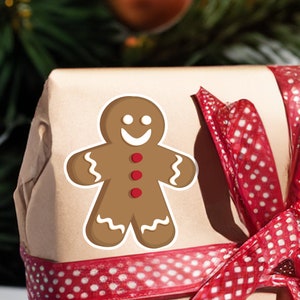 Adorable Gingerbread Man Sticker for Holiday Crafts with Icing Face and Gumdrop Buttons - holiday stickers - gifts for her