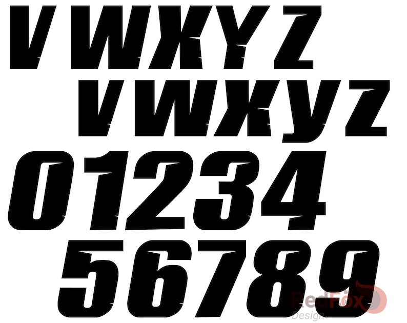 May include: Black and white font alphabet with uppercase letters V, W, X, Y, Z and lowercase letters v, w, x, y, z, and numbers 0, 1, 2, 3, 4, 5, 6, 7, 8, 9.