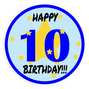 Pegatina de feliz cumpleaños 10, pegatina de vinilo para ordenadores portátiles, coches, botellas de agua, alta calidad y duradera