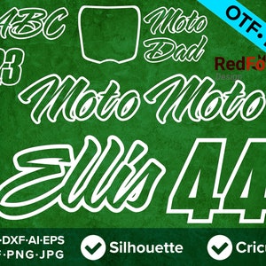 MX Moto Moto ROUND Fuente Svg letras números - Placa Papá Mamá Hermana Hermano Fam Nombre - TTF, OTF, dxf, Png, Eps, Pdf, Ai, Cricut, Silueta