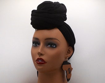 Black Stretch Head Wrap - Jersey Head Wrap - African Scarf - African Turban - Head Wraps for Women - Hair Wrap - Headwrap | Nubian Grace