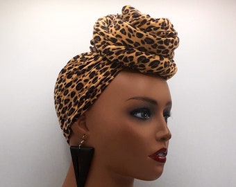 Cheetah Stretch Head Wrap - Jersey Head Wrap - African Scarf - African Turban - Head Wraps for Women - Hair Wrap - Headwrap | Nubian Grace