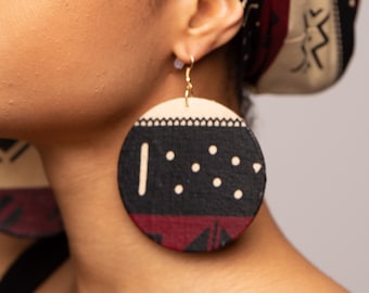 Tribal Print African Earrings - Fabric Earrings - Ankara - Afrocentric - Wood - Big - Boho - Wooden Jewelry | Nubian Grace