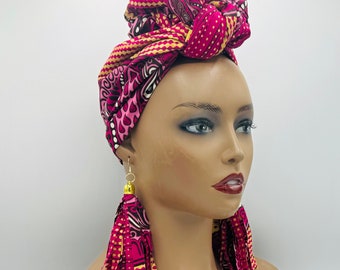 Hot Pink African Head Wrap - African Head Wrap- African Scarf - African Turban - Head Wraps for Women - Hair Wrap - Headwrap | Nubian Grace