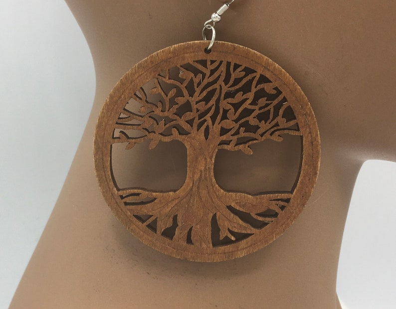 Tree of Life Wooden Earrings Laser Cut Wood Earrings Big Large Lazer Cut Nubian Grace image 1