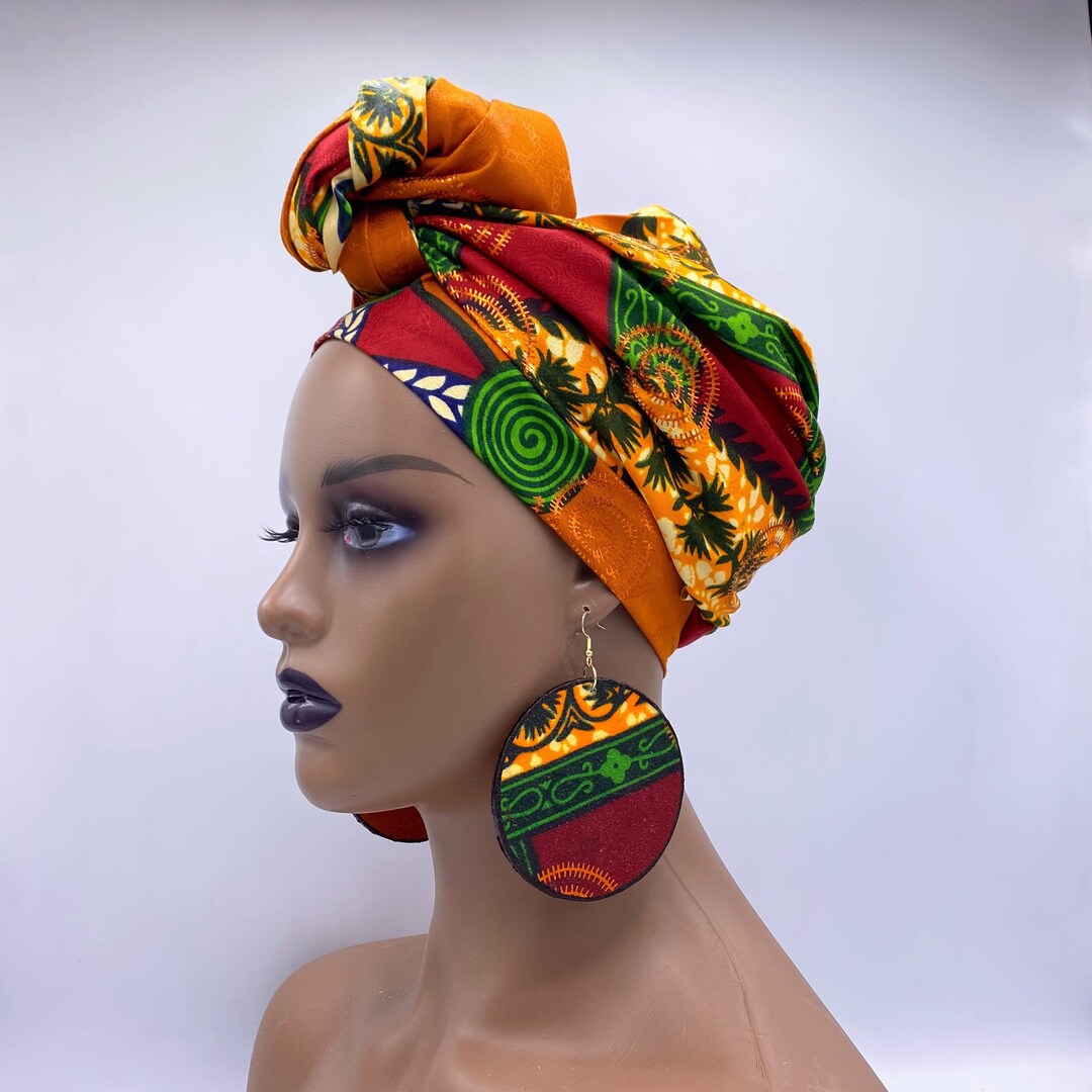 Orange Green & Red Head Wrap African Turban African Scarf - Etsy