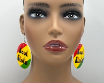 Soul Sista Wooden Earrings - Laser Cut Wood Earrings - Afrocentric Earrings - Rasta Earrings - Big - Large - Lazer Cut | Nubian Grace