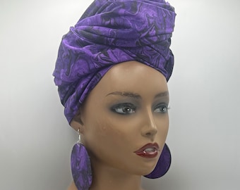 Purple African Head Wrap - African Scarf - African Turban - Head Wraps for Women - Headwrap - Big African Earrings | Nubian Grace