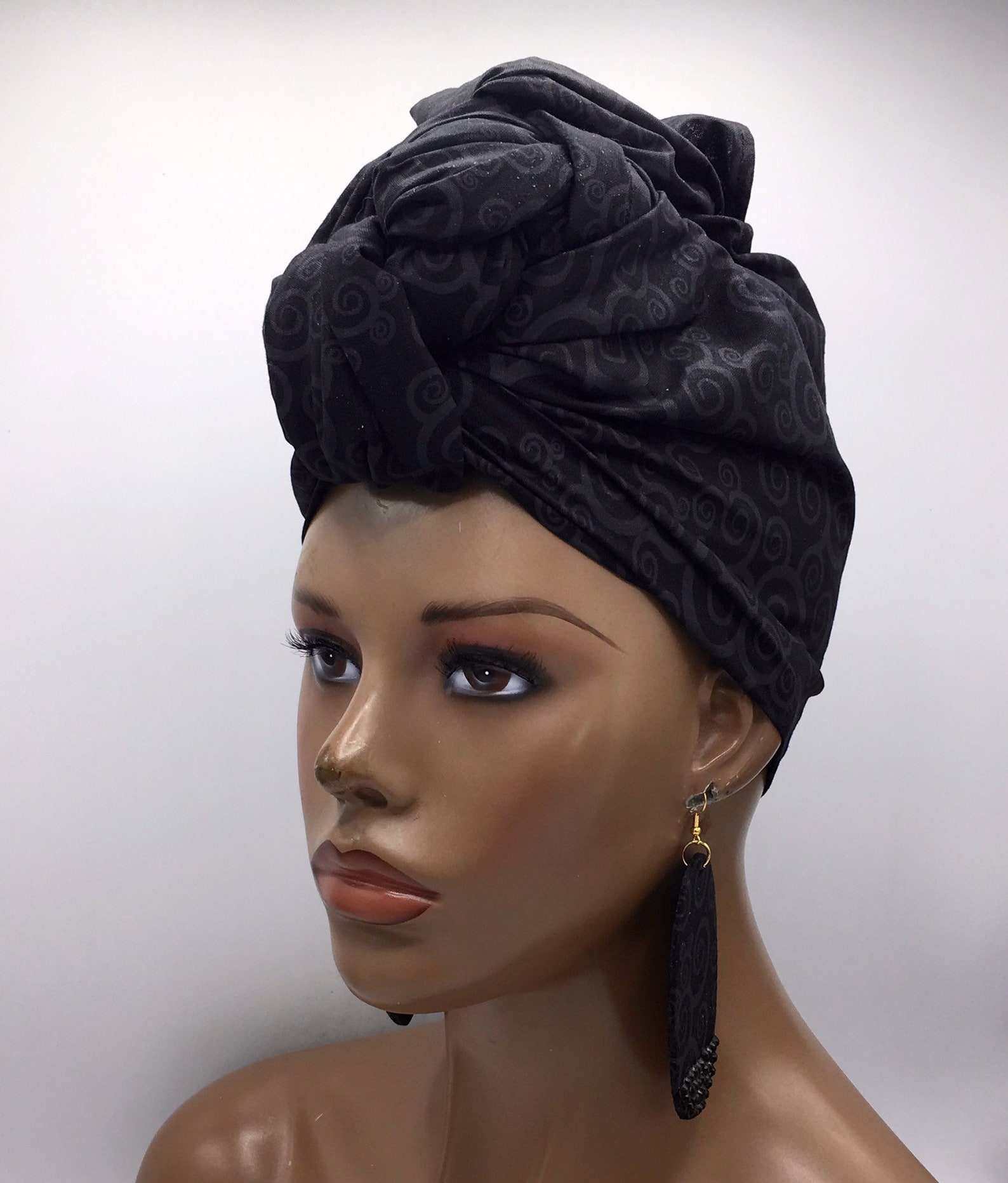 Black & Gray Head Wrap African Head Wrap African Scarf - Etsy