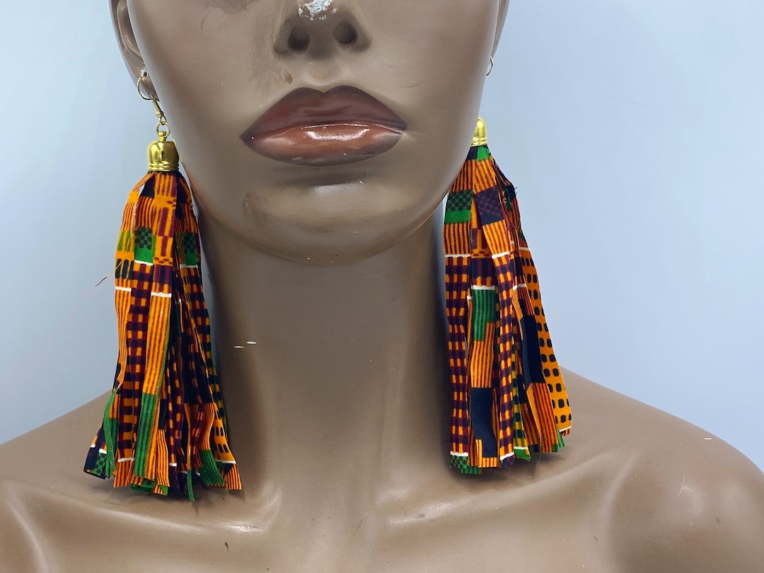 Kente Fabric Tassel Earrings Fabric Earrings Afrocentric Etsy