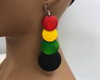 Pan African Wooden Earrings - Laser Cut Wood Earrings - Afrocentric Earrings - Rasta Earrings - Big - Large - Lazer Cut | Nubian Grace