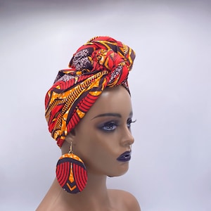 Red & Orange African Head Wrap African Scarf African Turban Head Wraps ...