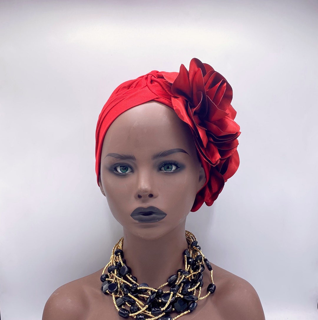 PRETIED Stretch Head Turban Jersey Head Wrap Burgundy Pretied Head