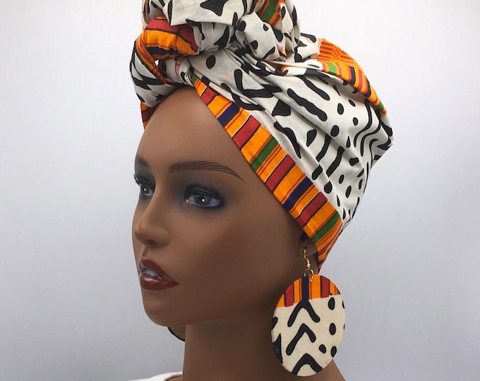 Featured listing image: Orange Kente Print Head Wrap