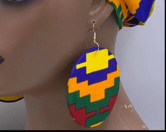 Kente African Earrings - Fabric Earrings - Ankara - Afrocentric - Wood - Big Large - Boho - Wooden Jewelry | Nubian Grace