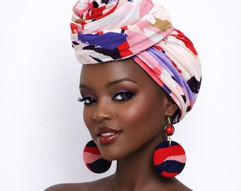 Abstraktes gestricktes Kopftuch aus Jersey: Floraler Turban-Schal