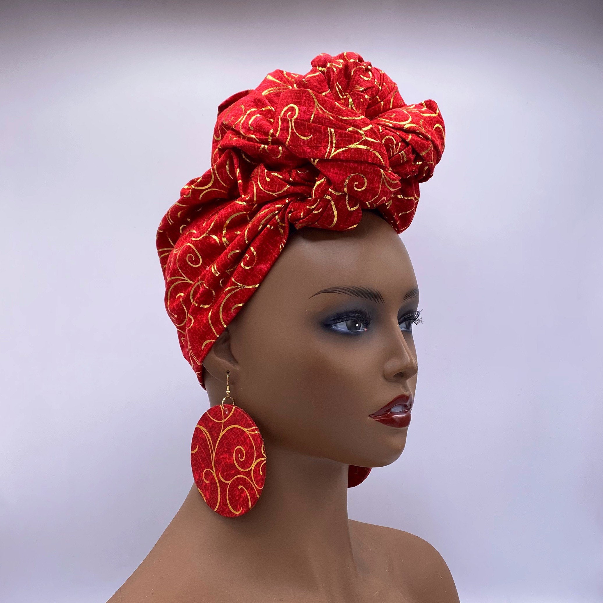 Red & Gold Luxury African Head Wrap