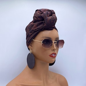Brown Head Wrap - African Turban - African Scarf - Head Wraps for Women - Hair Wrap - Headwrap - Head Scarf - African Earring | Nubian Grace