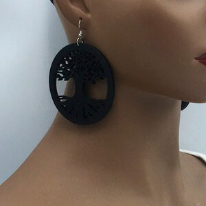 Tree of Life Wooden Earrings Laser Cut Wood Earrings Big Large Lazer Cut Nubian Grace image 6