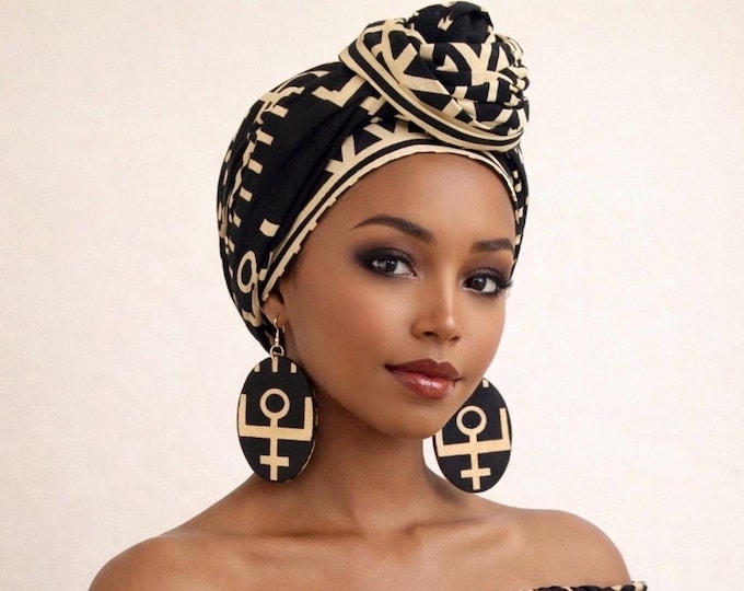 Featured listing image: Black & Beige African Head Wrap