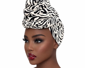 Zebra Print Jersey Head Wrap: African Turban Scarf