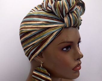 Green African Head Wrap - African Scarf - African Turban - Head Wraps for Women - Hair Wrap - Headwrap - Earrings - Headscarf | Nubian Grace