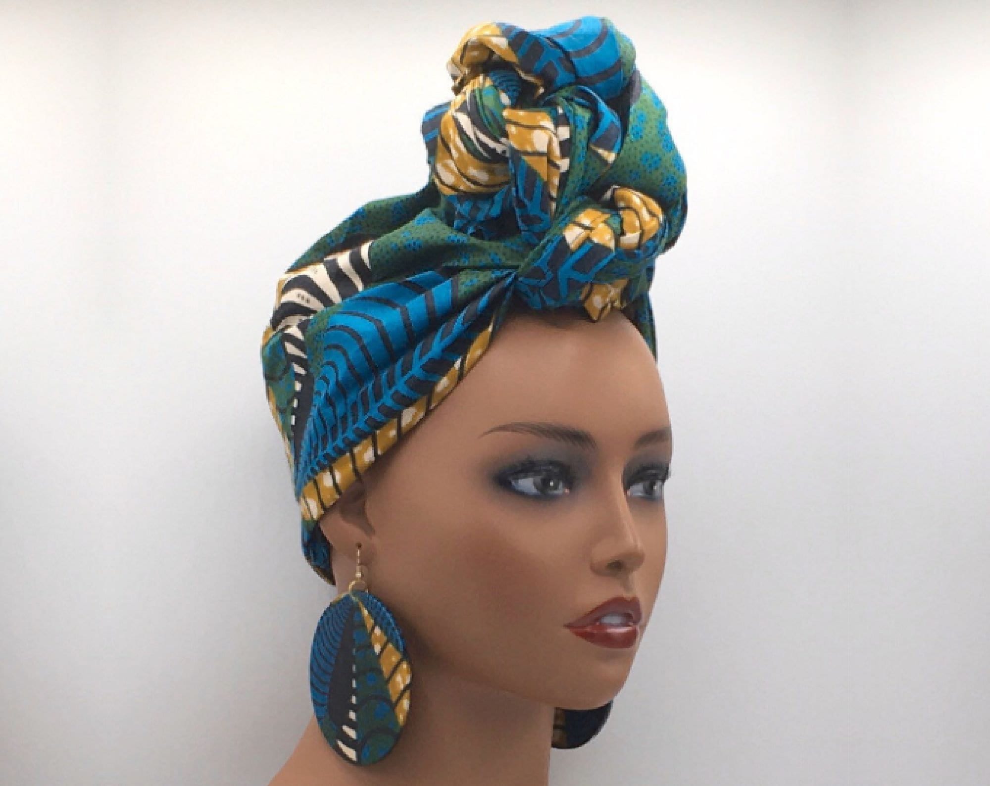 Green Blue African Head Wrap African Scarf African Turban