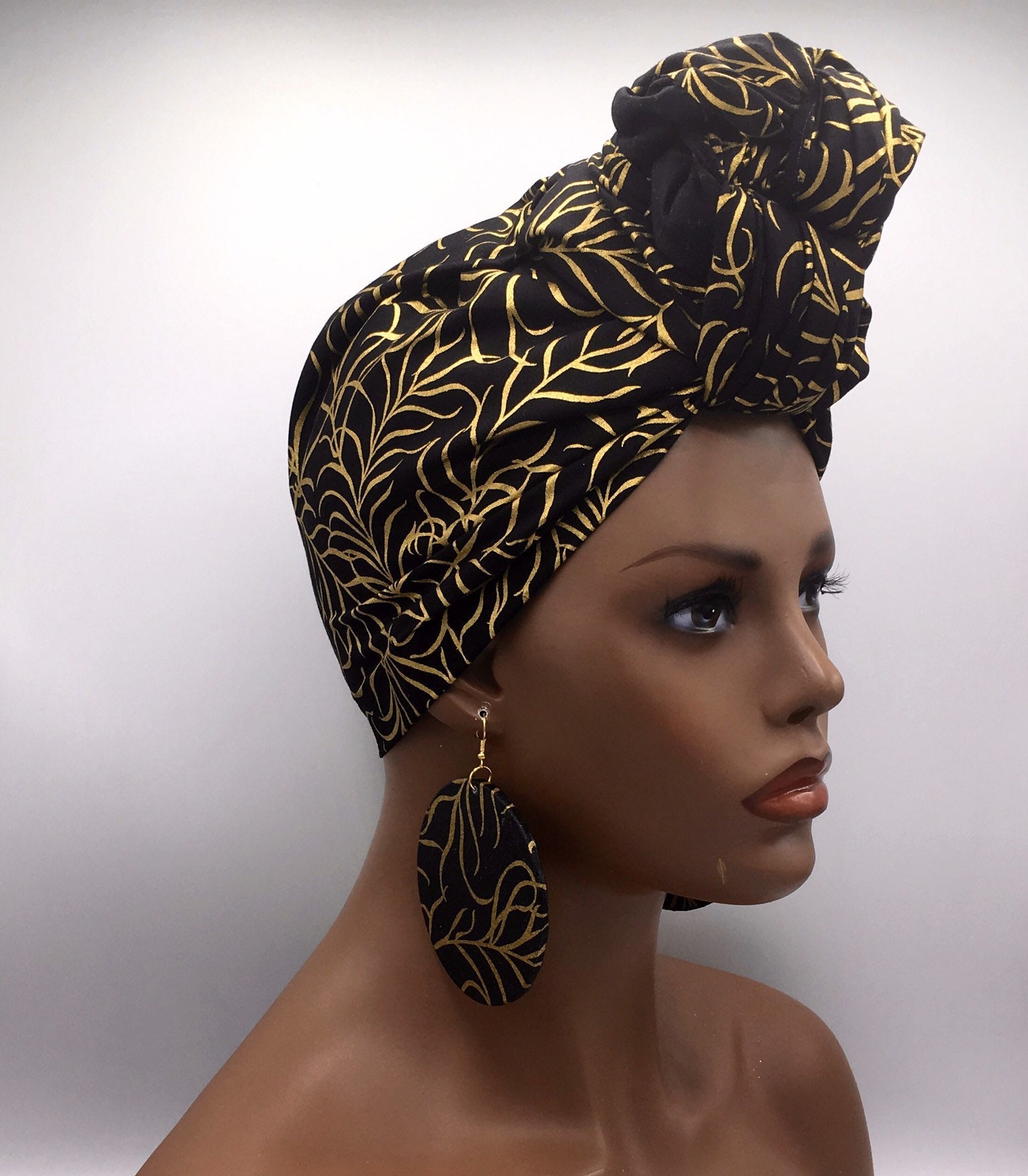 Black Gold Head Wrap African Head Scarf African Turban Fashion Turban Afrocentric Hijab Chemo Head Wrap