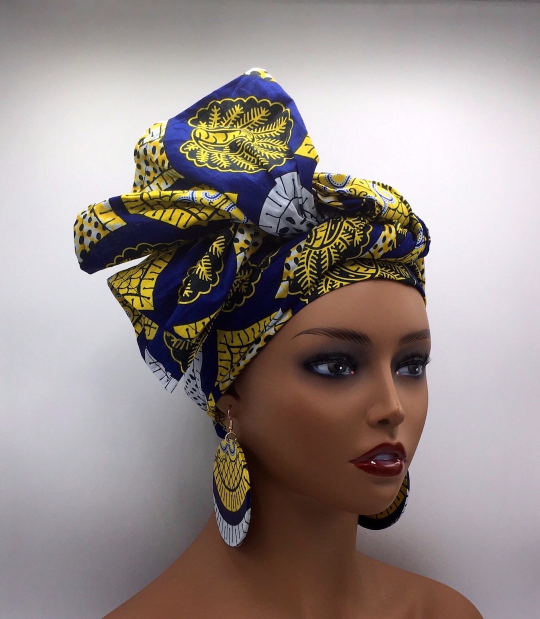 African Head Wrap Ankara Head Wrap Head Scarf African Turban Head Wrap Head Tie Green and Orange