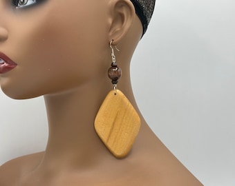 Wooden African Earrings - Laser Cut Wood Earrings - Afrocentric - Large - Big - Beaded Boho Statement Afro Earrings - Lazer | Nubian Grace