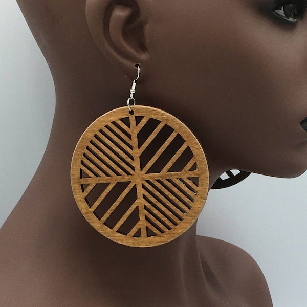 Geometric Wooden Earrings - Laser Cut Wood Earrings - Afrocentric - Large - Big - Beaded Boho Statement Afro Earrings - Lazer | Nubian Grace