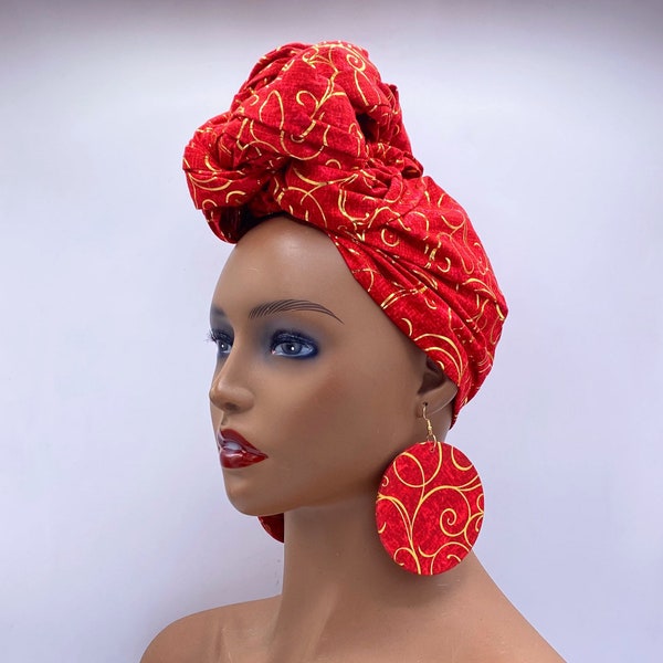 Red & Gold Luxury African Head Wrap - African Scarf - African Turban - Head Wraps for Women - Hair Wrap - Headwrap | Nubian Grace