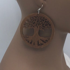 Tree of Life Wooden Earrings Laser Cut Wood Earrings Big Large Lazer Cut Nubian Grace image 2