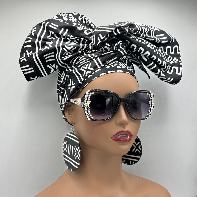 Black & White African Head Wrap image 1