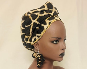 Giraffe Inspired Mudcloth African Head Wrap - African Scarf - African Turban - Head Wraps for Women - Hair Wrap - Mud Cloth - | Nubian Grace