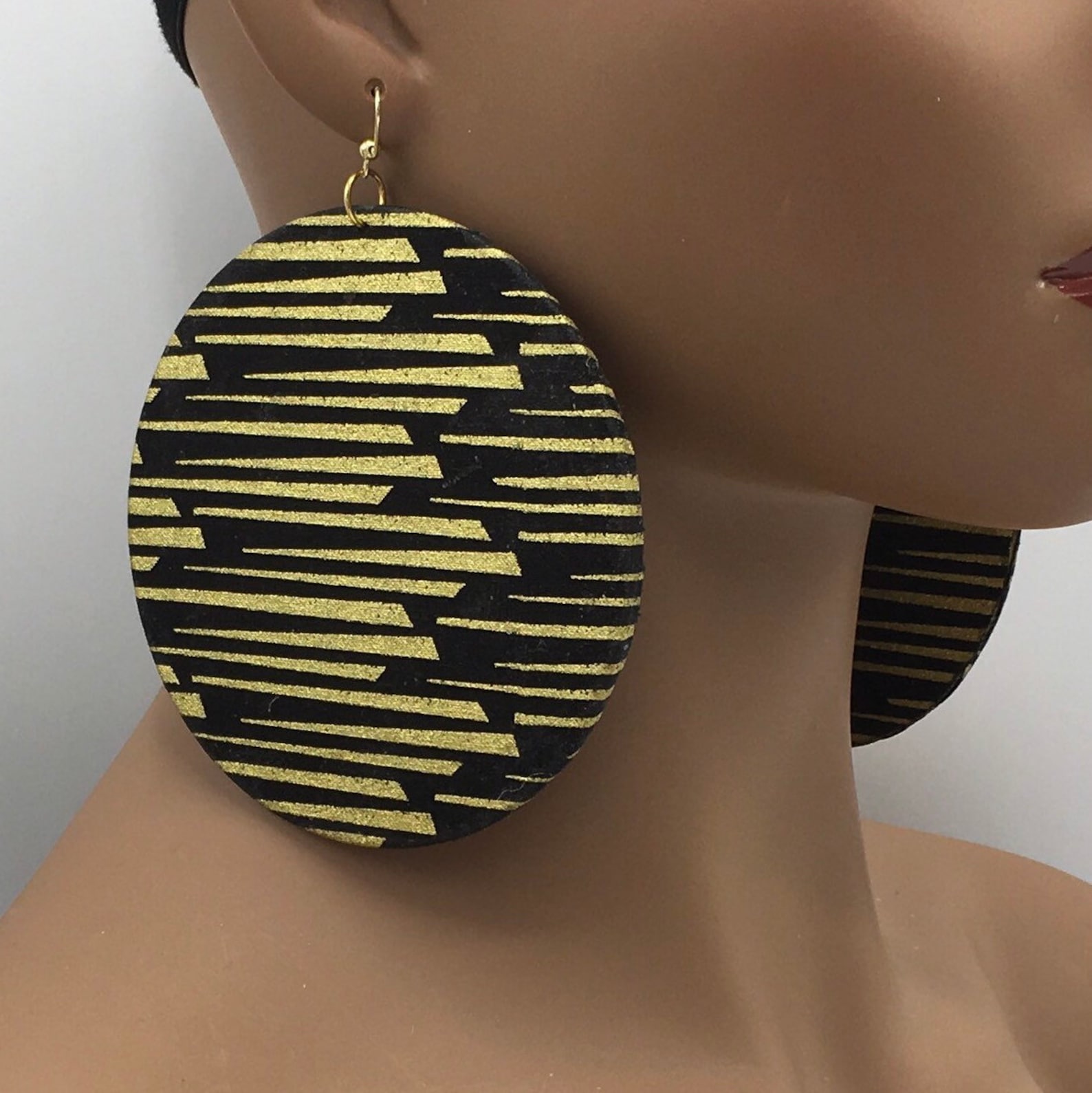 Black & Gold African Earrings Fabric Earrings Ankara Etsy