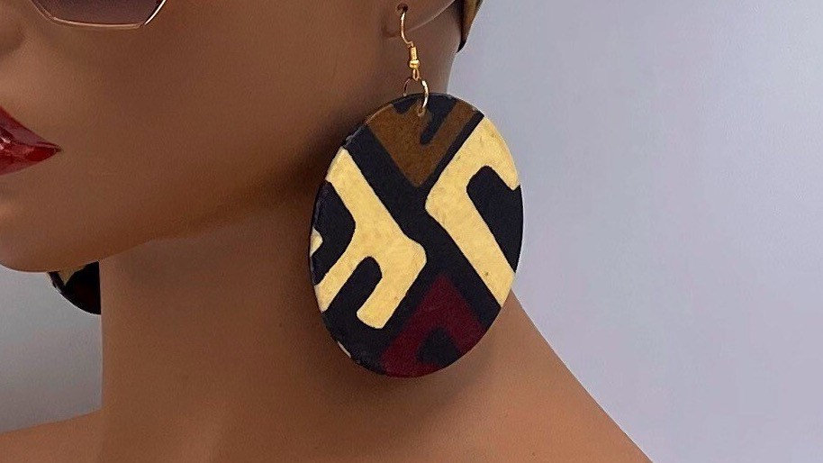 Red Beige Gold African Earrings Fabric Earrings Ankara