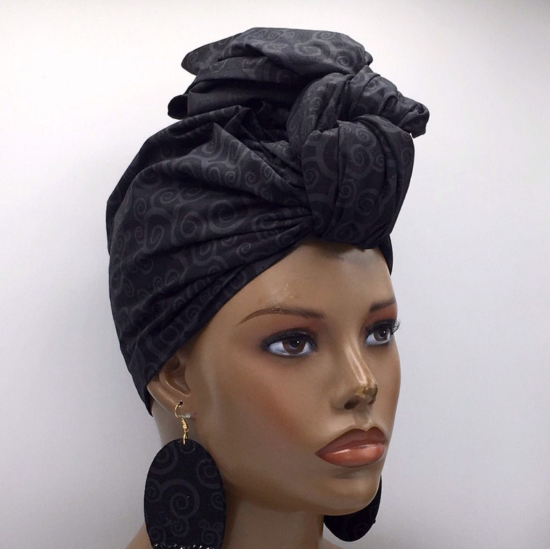 Black & Gray Head Wrap African Head Wrap African Scarf | Etsy
