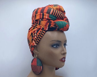 Kente Stretch Head Wrap - Jersey Head Wrap - African Scarf - African Turban - Head Wraps for Women - Headwrap | Nubian Grace