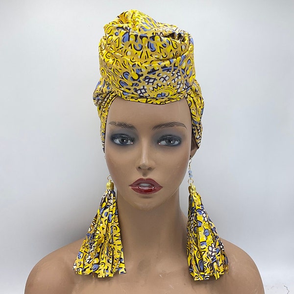 Gold Metallic African Head Wrap - African Scarf - African Turban - Head Wraps for Women - Hair Wrap - Headwrap - Earrings | Nubian Grace