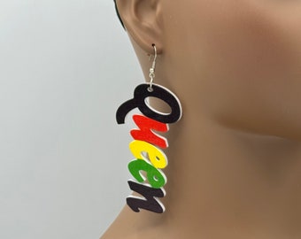 QUEEN Pan African Wooden Earrings - Laser Cut Wood Earrings - Afrocentric Earrings - Rasta Earrings - Big - Large - Lazer Cut | Nubian Grace