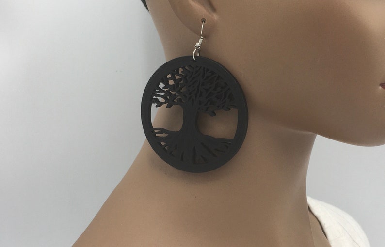 Tree of Life Wooden Earrings Laser Cut Wood Earrings Big Large Lazer Cut Nubian Grace image 5