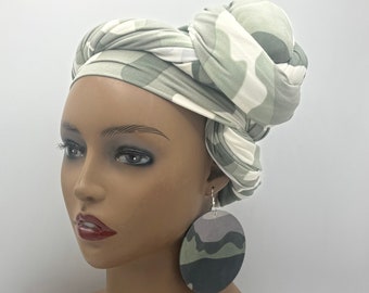 Light Colored Camouflage Stretchy Head Wrap - Jersey Head Wrap - Camo Scarf - Turban - Head Wraps for Women - Hair Wrap  | Nubian Grace