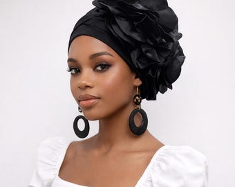Black Jersey Pre-Tied Turban: Stretchy Head Wrap
